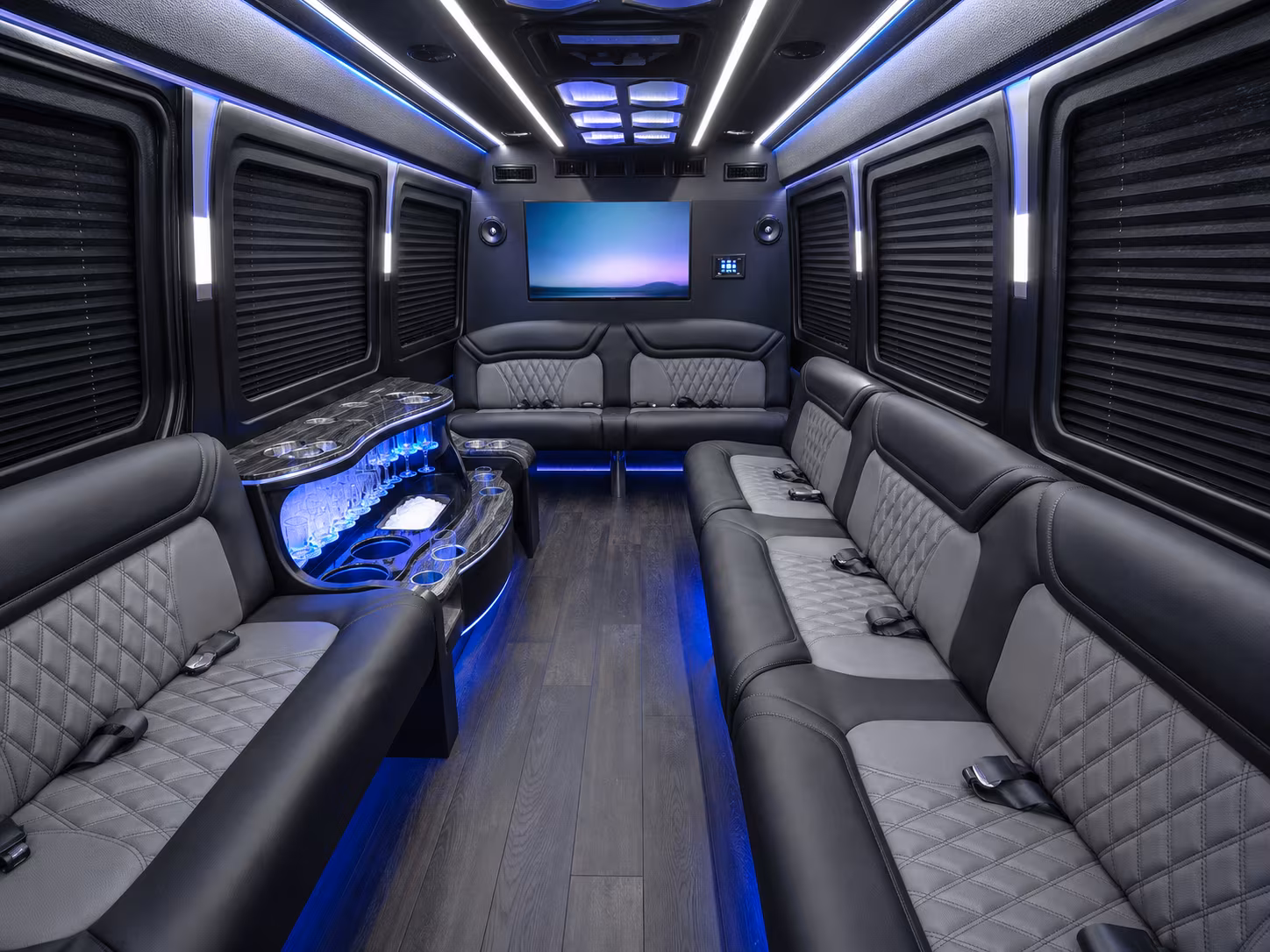 blaine 20 passenger party bus interior
